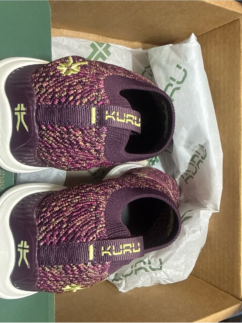 KURU Stride Women’s 9.5Slip-On Knit Sneakers in Purple with Pink & Black Accents